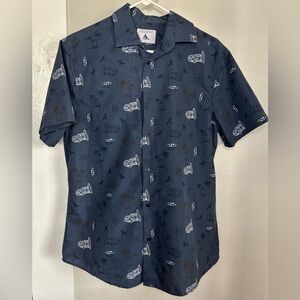 Velero Blue Tropical Car Surf Pattern Short Sleeve Button Shirt Size L